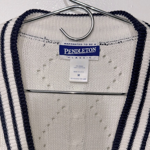 Vintage Pendleton white cable knit varsity striped sweater vest Medium women's - Picture 2 of 4
